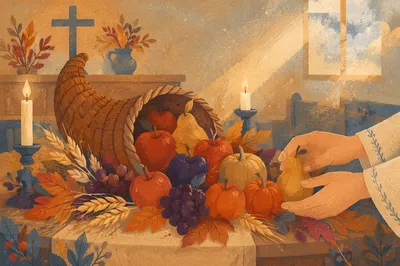 Thanksgiving Cornucopia on Chapel Harvest Altar