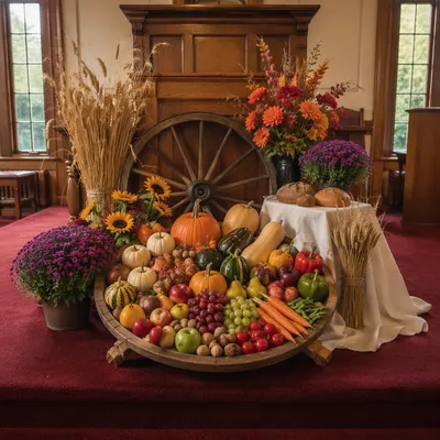 Thanksgiving Harvest Altar with Cornucopia Produce