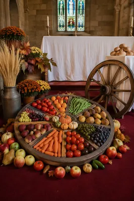 Thanksgiving Harvest Altar with Autumn Produce