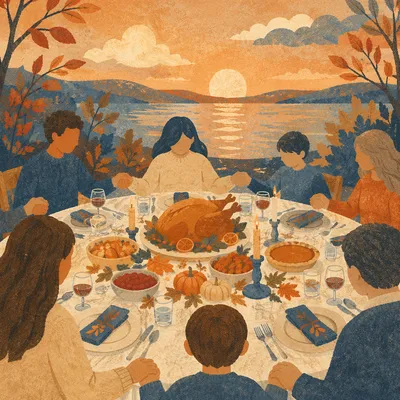 Thanksgiving Family Prayer at Sunset Dinner