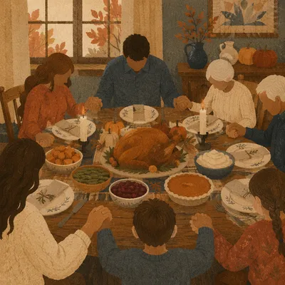 Thanksgiving Family Prayer Around Dinner Table