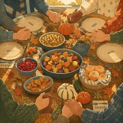 Thanksgiving Family Prayer Around Dinner Table