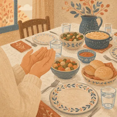 Thanksgiving Family Prayer Around Dinner Table