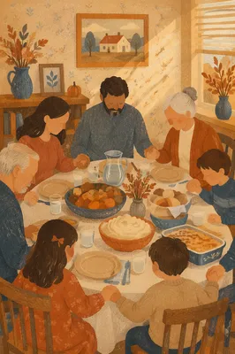 Thanksgiving Family Prayer Around Dinner Table