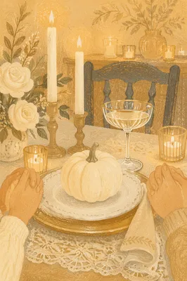 Thanksgiving Family Prayer at Candlelit Dinner Table