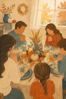Thanksgiving Family Prayer Around Dinner Table