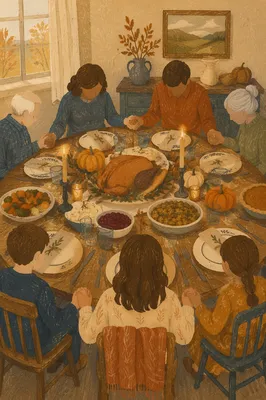 Thanksgiving Family Prayer Around Dinner Table