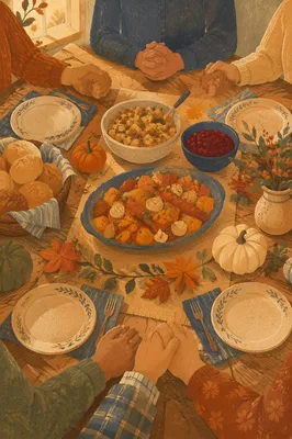 Thanksgiving Family Prayer Around Harvest Table