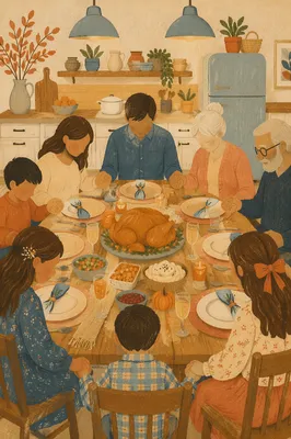 Thanksgiving Family Prayer Around Dinner Table