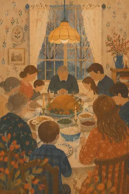 Thanksgiving Family Prayer Around Dinner Table