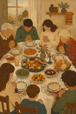 Thanksgiving Family Prayer Around Dinner Table