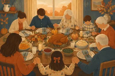 Thanksgiving Family Prayer Around Dinner Table