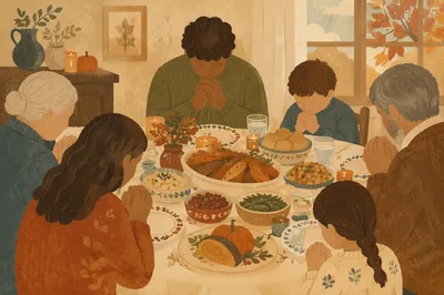 Thanksgiving Family Prayer Around Dinner Table