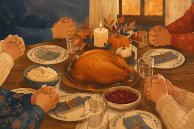 Thanksgiving Family Prayer Around Dinner Table