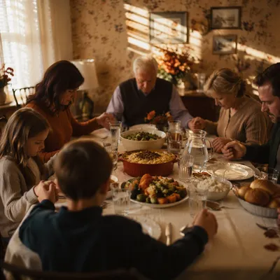 Thanksgiving Family Prayer Around Dinner Table