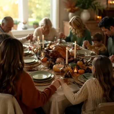 Thanksgiving Family Prayer Around Dinner Table