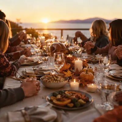 Thanksgiving Family Prayer at Sunset Dinner