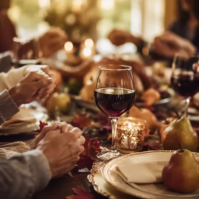 Thanksgiving Prayer Table With Candlelit Wine