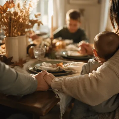 Thanksgiving Family Prayer Around Dinner Table