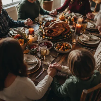 Thanksgiving Family Prayer Around Dinner Table