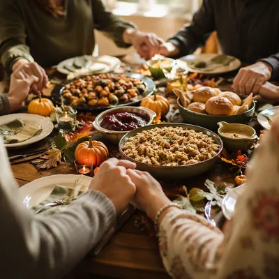 Thanksgiving Family Prayer Around Dinner Table