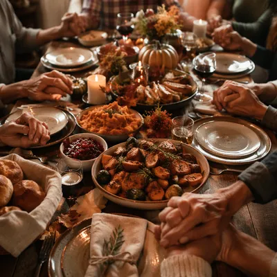 Thanksgiving Family Prayer Around Dinner Table
