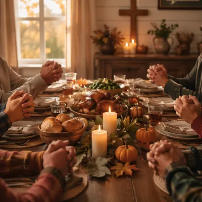Thanksgiving Family Prayer Around Dinner Table
