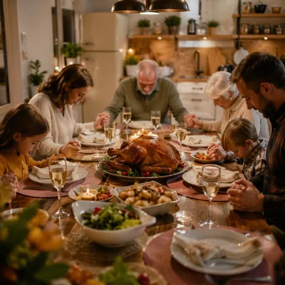 Thanksgiving Family Prayer Around Dinner Table