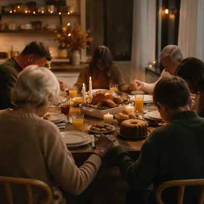 Thanksgiving Family Prayer Around Dinner Table