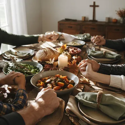 Thanksgiving Family Prayer Around Dinner Table