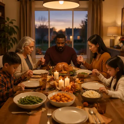 Thanksgiving Family Prayer Around Dinner Table