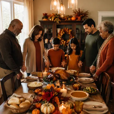 Thanksgiving Family Prayer Around Dinner Table