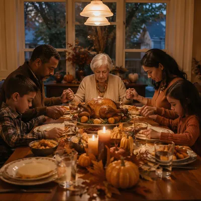 Thanksgiving Family Prayer Around Dinner Table