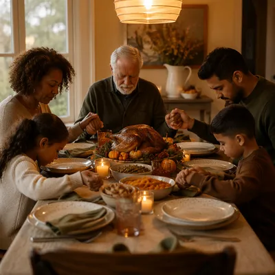 Thanksgiving Family Prayer Around Dinner Table
