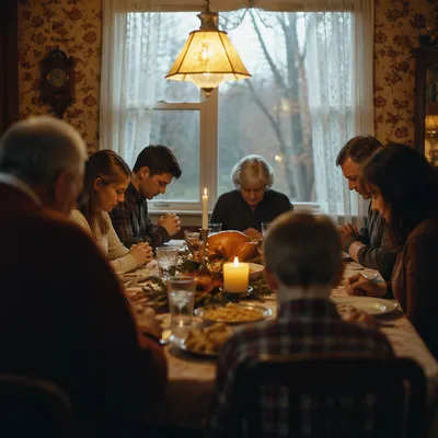 Thanksgiving Family Prayer Around Dinner Table