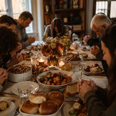 Thanksgiving Family Prayer Around Dinner Table