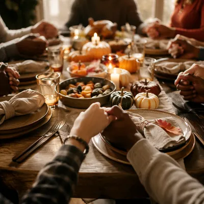 Thanksgiving Family Prayer Around Dinner Table
