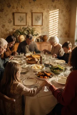 Thanksgiving Family Prayer Around Dinner Table