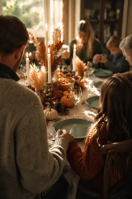Thanksgiving Family Prayer Around Dinner Table