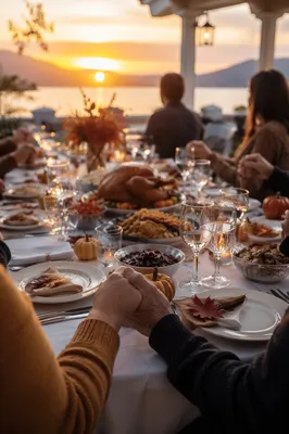 Thanksgiving Family Prayer at Sunset Dinner