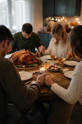 Thanksgiving Family Prayer Around Dinner Table