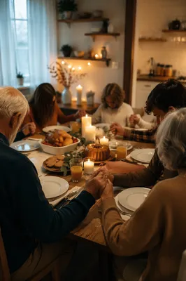 Thanksgiving Family Prayer Around Dinner Table