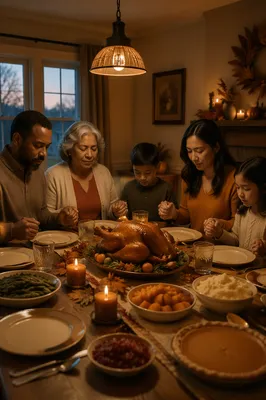 Thanksgiving Family Prayer Around Dinner Table