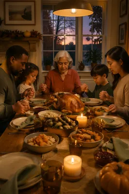 Thanksgiving Family Prayer Around Dinner Table