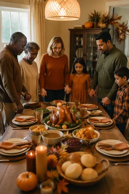 Thanksgiving Family Prayer Around Dinner Table