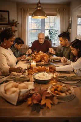 Thanksgiving Family Prayer Around Dinner Table