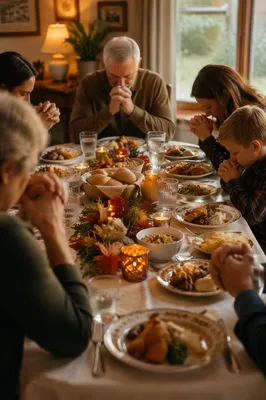 Thanksgiving Family Prayer Around Dinner Table