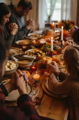 Thanksgiving Family Prayer Around Dinner Table