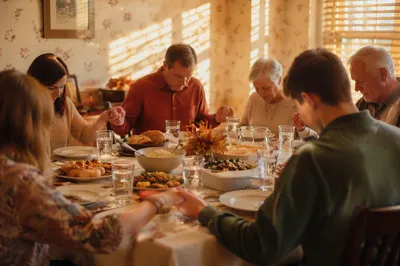 Thanksgiving Family Prayer Around Dinner Table