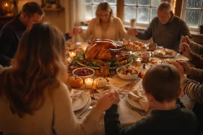 Thanksgiving Family Prayer Around Dinner Table
